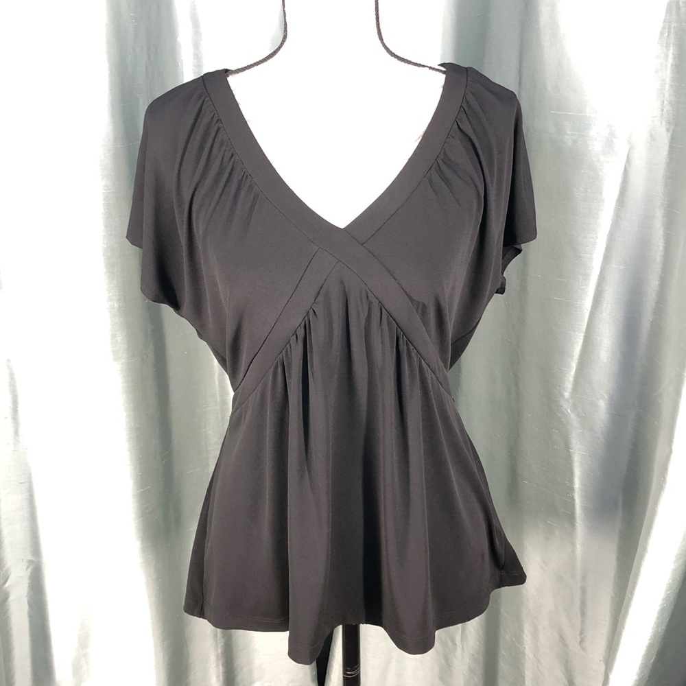 Apostrophe black v-neck blouse with tie waist